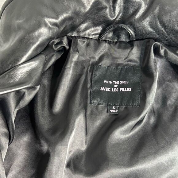 Avec Les Filles "with the girls" NWT black quilted faux leather crop jacket size - Picture 9 of 15